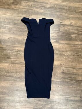 Boohoo Navy Bardot Off-Shoulder Midi Dress